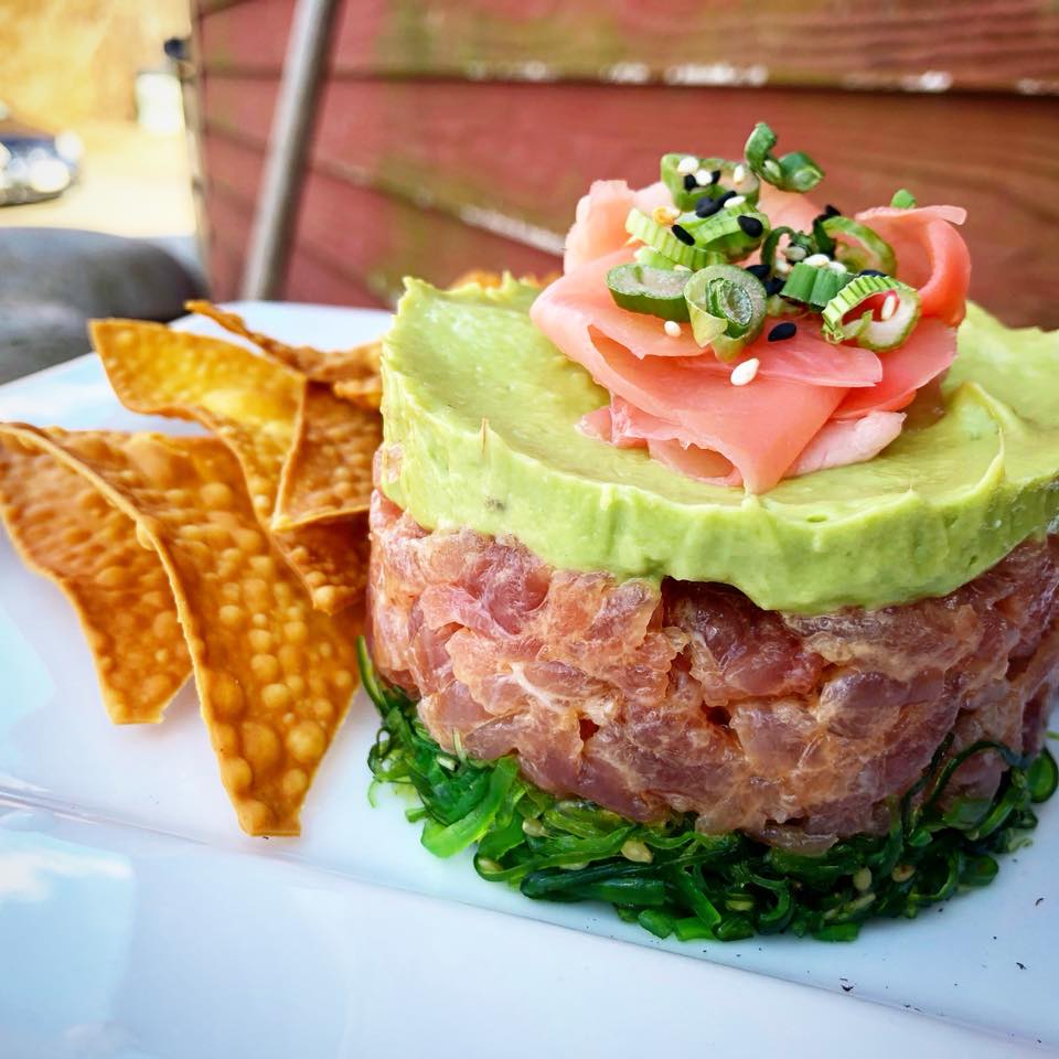 Tuna tare tare stack with tortilla crisps